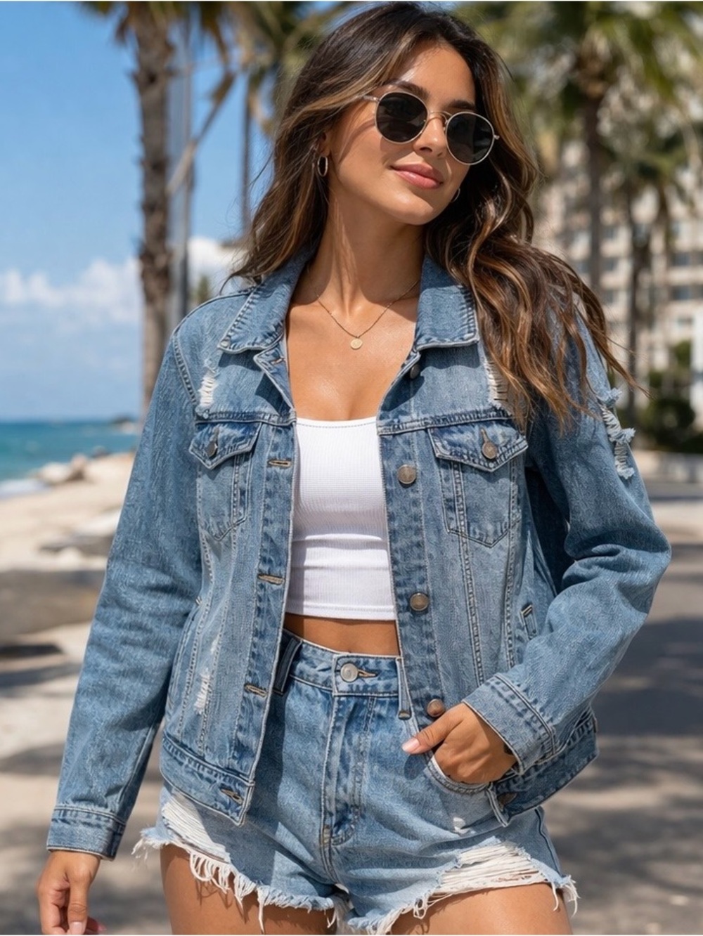 Vintage Denim Jacket CISONO L Distressed🔥Trend Y2K Must-Have